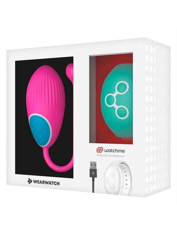 Розовое виброяйцо с зеленым пультом-часами Wearwatch Egg Wireless Watchme