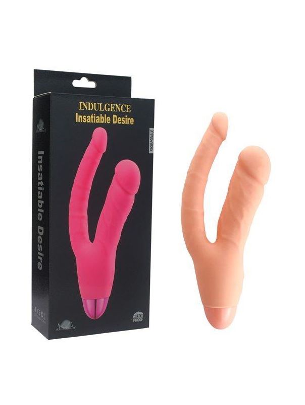 Телесный двойной вибратор INDULGENCE Rechargeable Insatiable Desire (21 см)
