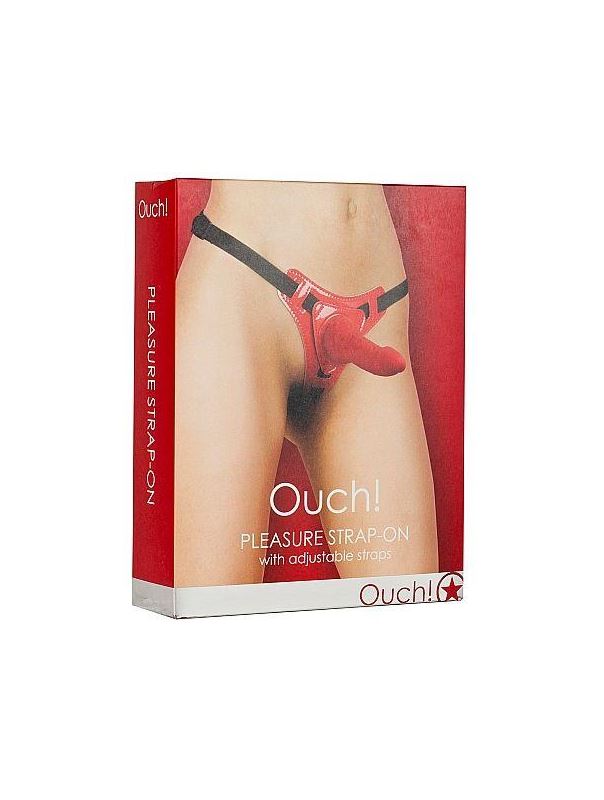 Красный страпон Pleasure Strap-On - 14,5 см.