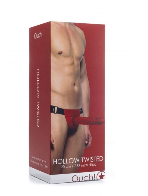 Красный полый страпон Hollow Twisted Strap On - 20 см.