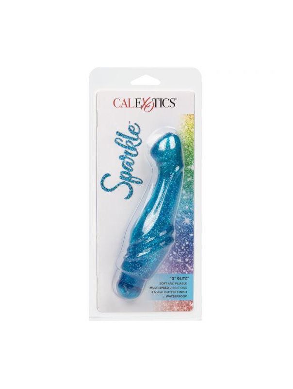 Голубой вибратор G Glitz с блёстками (17,5 см)
