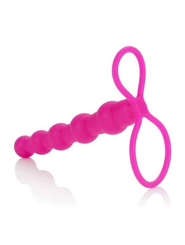 Розовый страпон на пенис Silicone Love Rider Beaded Dual Penetrator