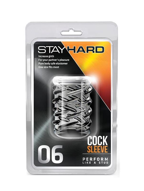 Прозрачная насадка с объёмными чёрточками STAY HARD COCK SLEEVE 06 CLEAR