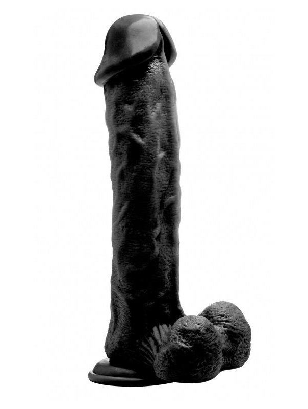 Чёрный фаллоимитатор Realistic Cock 11 With Scrotum - 29,5 см.