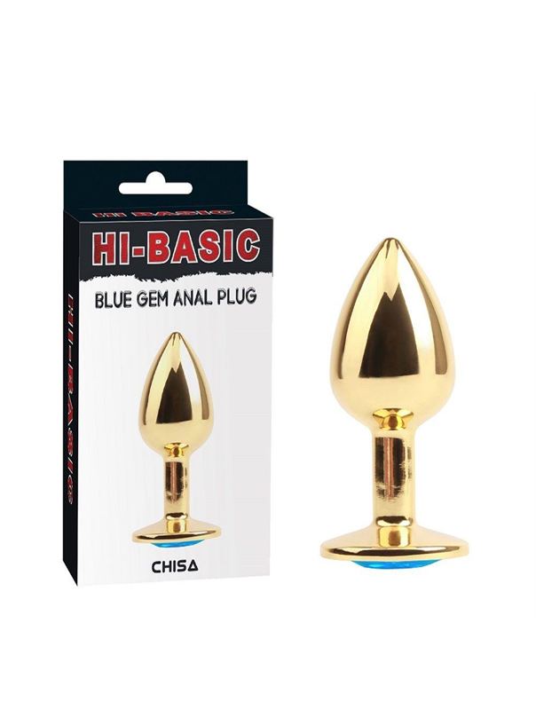 Золотистая анальная пробка со стразом Blue Gem Anal Plug (7,1 см)