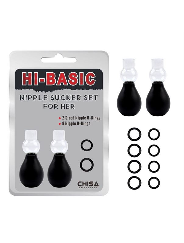 Набор из 2 вакуумных помп для сосков и 4 пар фиксирующих колец Nipple Sucker Set for Her