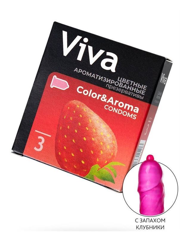 Цветные презервативы VIVA Color and Aroma с ароматом клубники (3 шт)