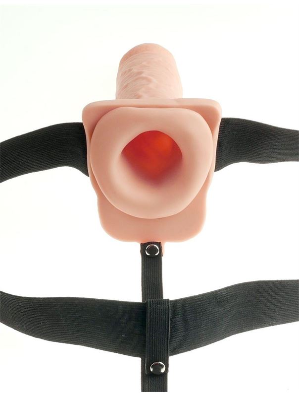 Телесный перезаряжаемый вибрострапон 11 Hollow Rechargeable Strap-on with Balls - 30 см.