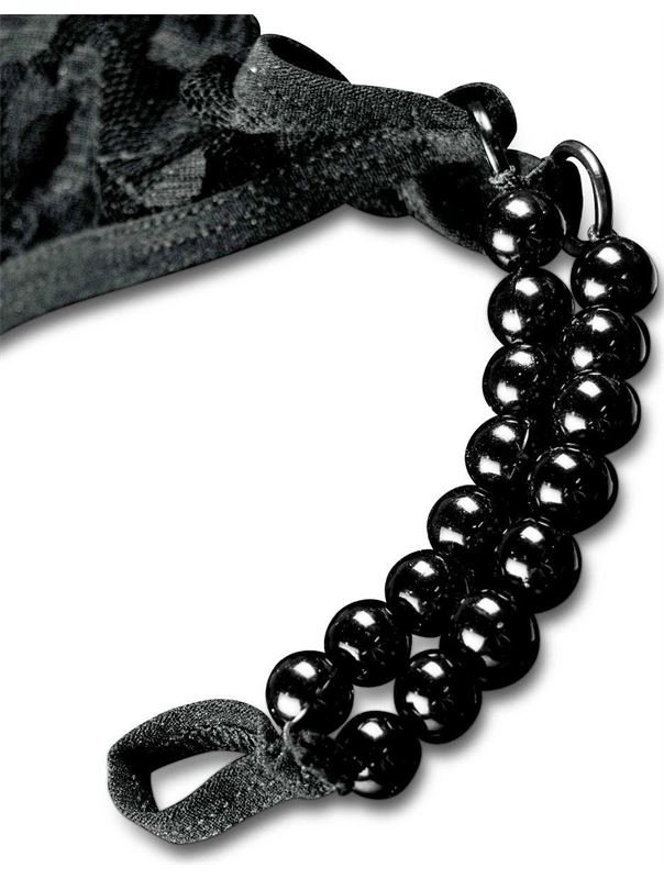 Черные трусики Crotchless Pleasure Pearls с бусинами и анальным стимулятором