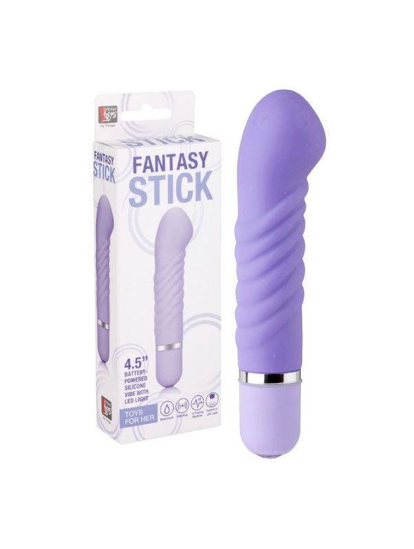 Фиолетовый мини-вибратор с увеличенной головкой и рёбрами NEON FANTASY STICK PURPLE - 11 см.