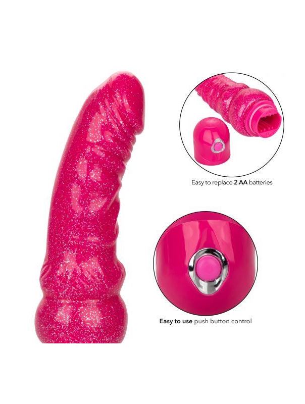 Розовый вибратор реалистик с блестками Naughty Bits Lady Boner Bendable Personal Vibrator (20 см)