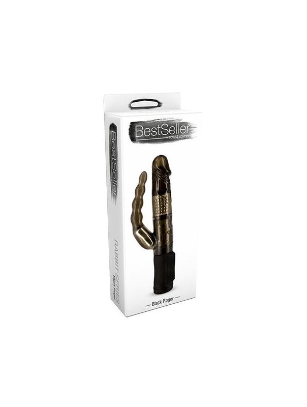 Черный вибратор DOUBLE VIBE BLACK ROGER с анальным хвостом (21 см)