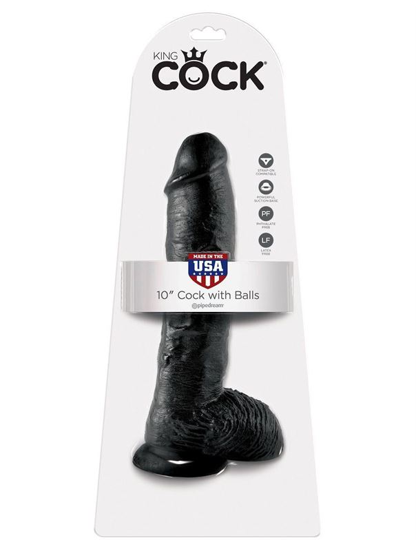 Реалистичный чёрный фаллоимитатор-гигант 10" Cock With Balls (25,4 см)