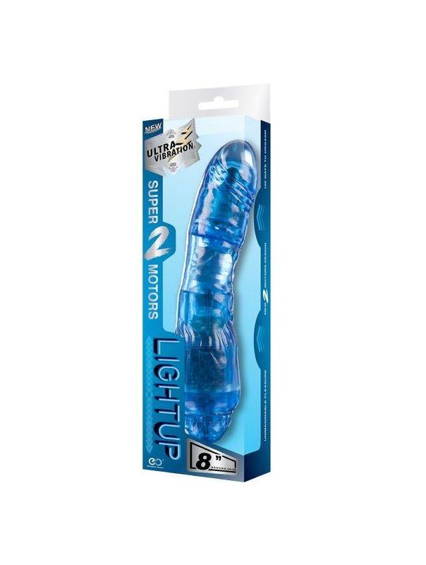 Синий вибратор LIGHT UP с 2 моторами (20 см)