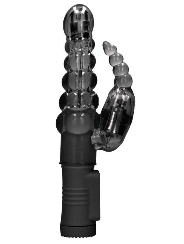 Черный вибратор кролик Rotating Bubbles (23,2 см)