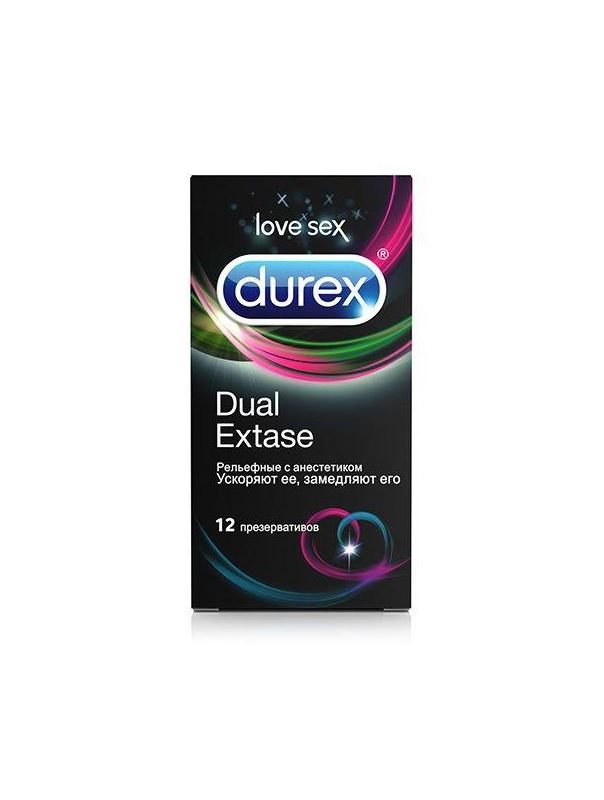 Рельефные презервативы с анестетиком Durex Dual Extase - 12 шт.