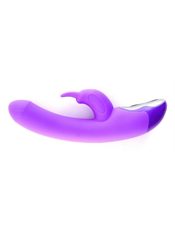 Фиолетовый вибратор с клиторальным стимулятором TRI RABBIT - 20 см.