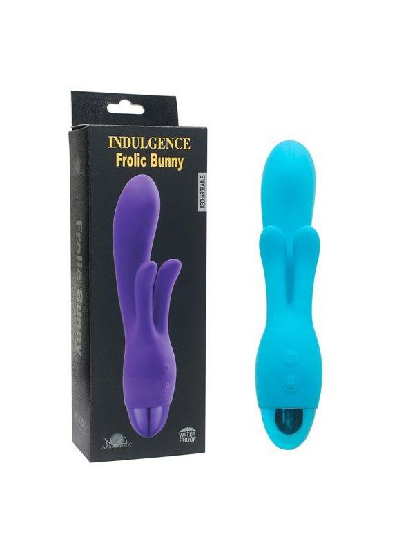 Голубой вибратор INDULGENCE Rechargeable Frolic Bunny (18,7 см)