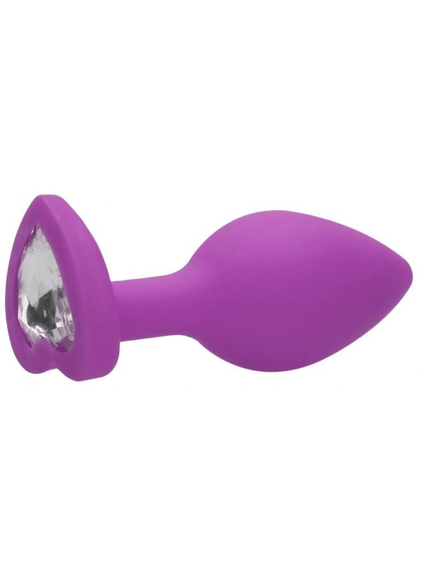 Фиолетовая анальная пробка с прозрачным стразом Diamond Heart Butt Plug (7,3 см)