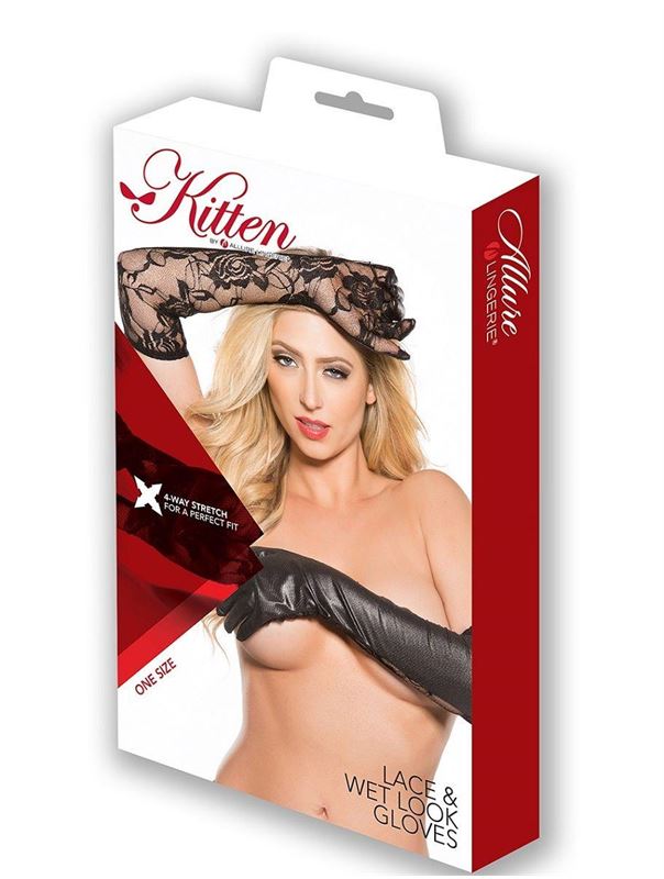 Эластичные перчатки с кружевом Under Lace & Wet Look Gloves