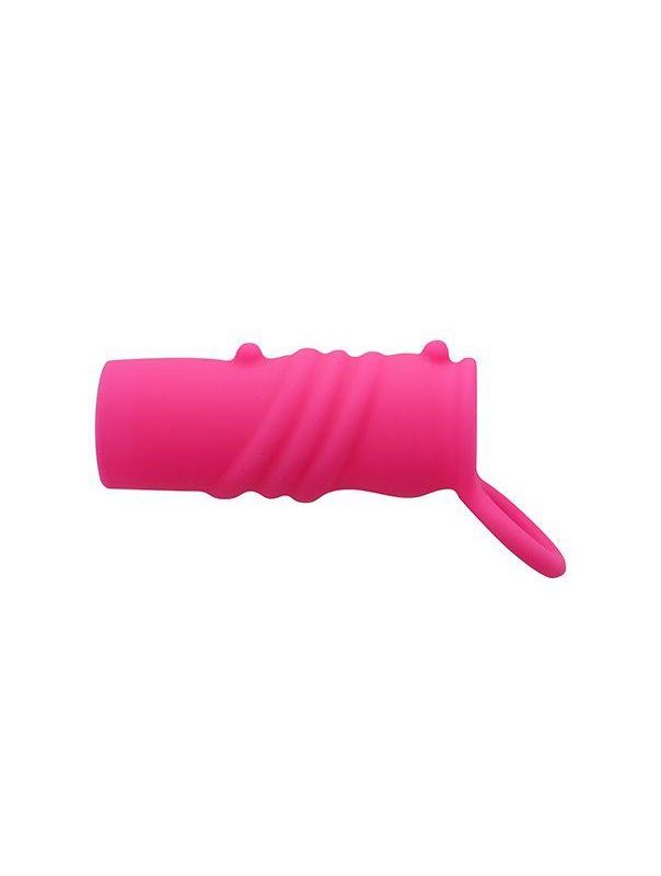 Розовая насадка-эректор с подхватом мошонки NEON SENSATION RIBBED SLEEVE