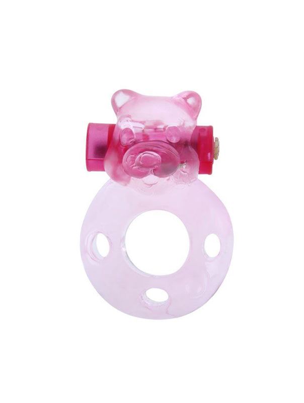Розовое эрекционное виброкольцо Pink bear