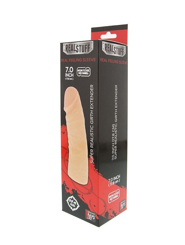 Классический фаллоимитатор телесного цвета REALSTUFF GIRTH EXTENDER SLEEVE - 18 см.
