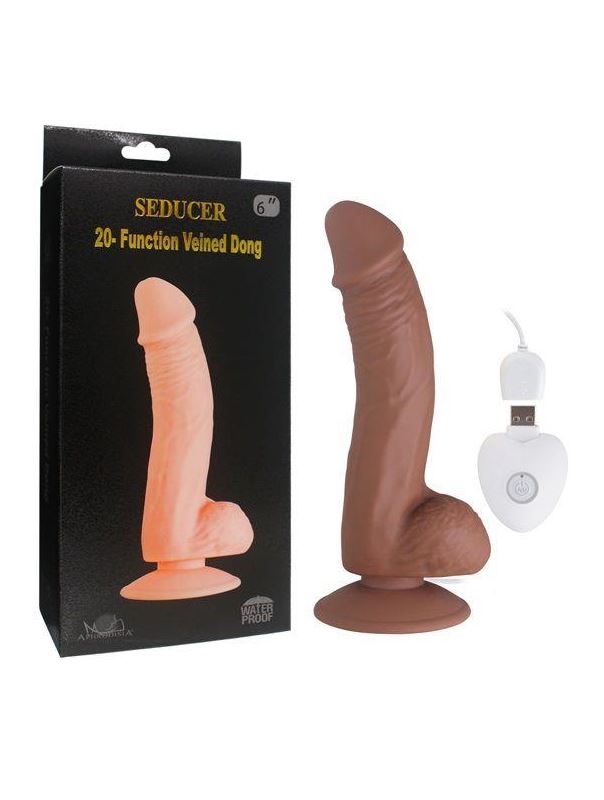 Коричневый вибратор SEDUCER 20 Function Veined Dong (20 см)