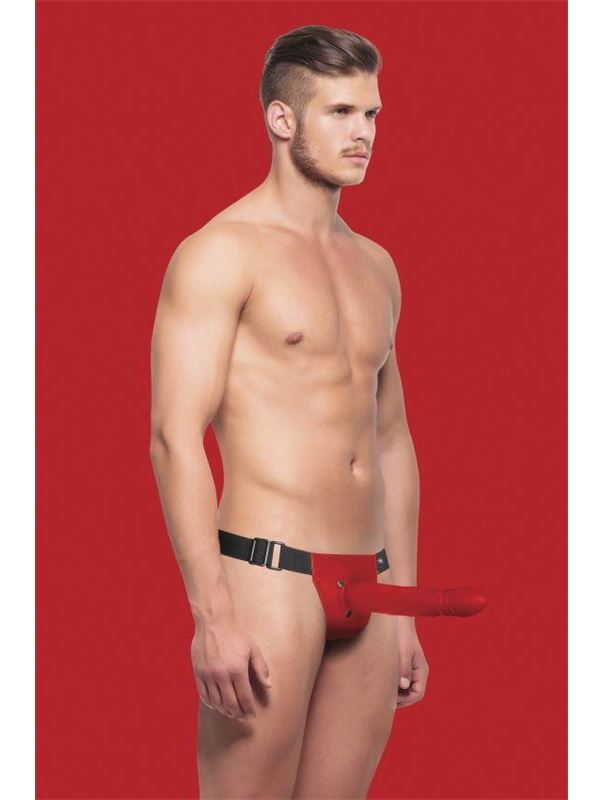 Красный полый страпон Hollow Twisted Strap On - 20 см.