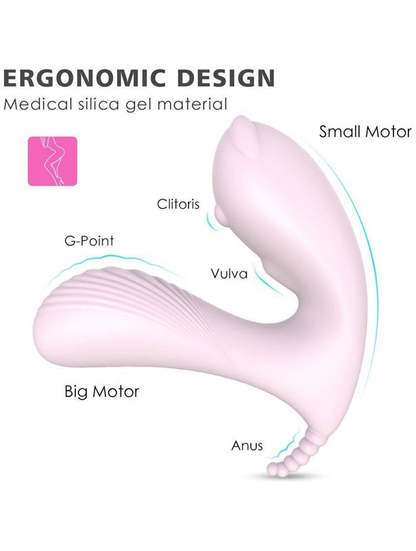 Нежно-розовая вибропробка CARA с клиторальным отростком и пультом ДУ