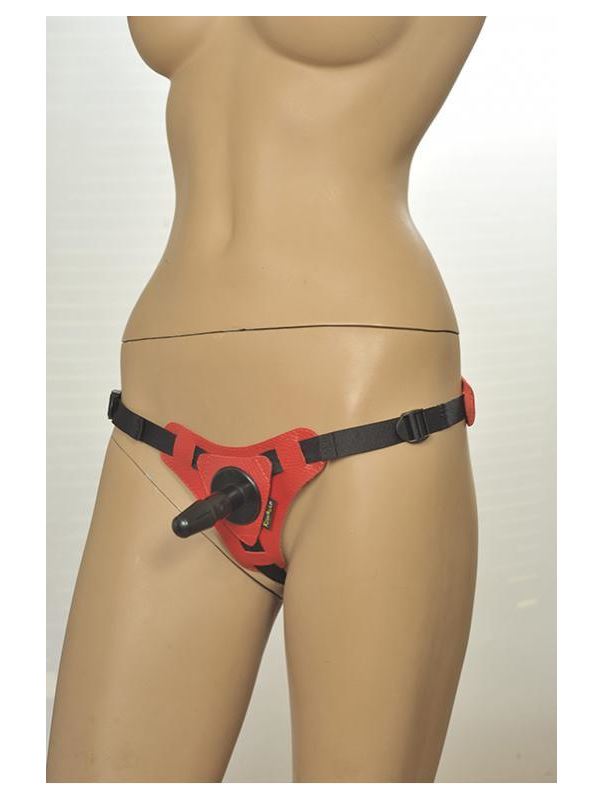 Красно-черные трусики с плугом Kanikule Strap-on Harness Anatomic Thong