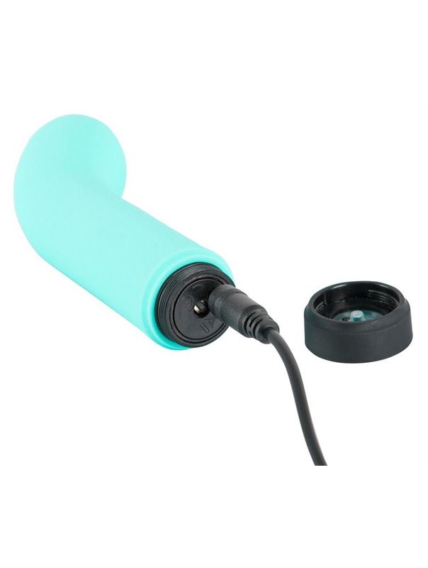 Бирюзовый мини-вибратор Power Vibe Curvy с загнутой головкой (12 см)
