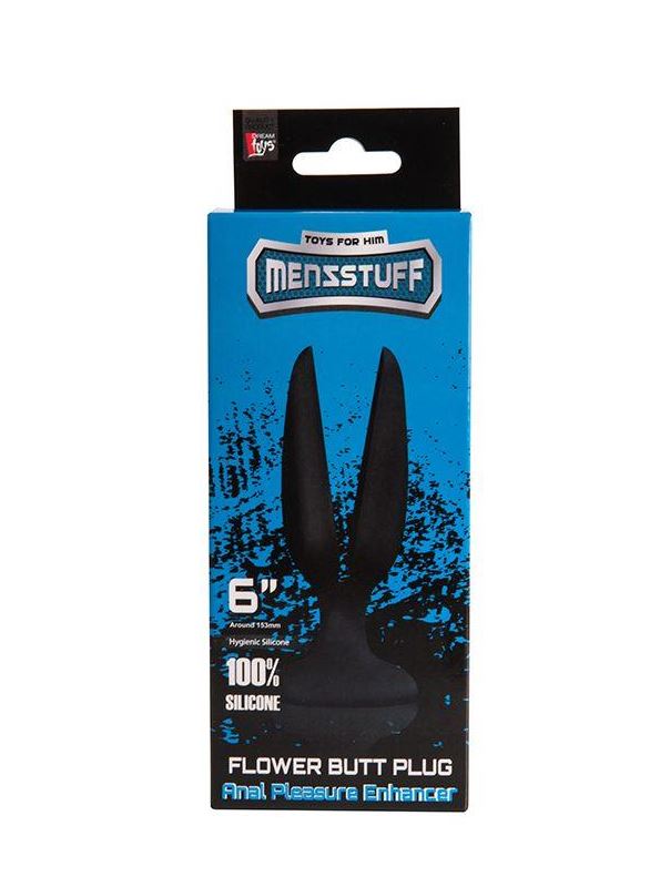 Чёрная анальная пробка-бутон MENZSTUFF - FLOWER BUTT PLUG 6INCH (15 см)