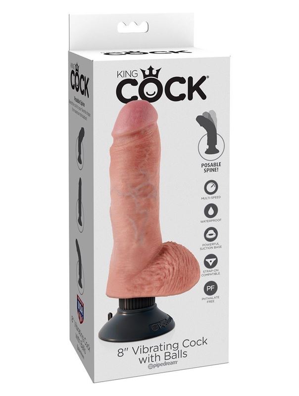 Вибромассажер со съёмной присоской 8 Vibrating Cock with Balls - 20,3 см.