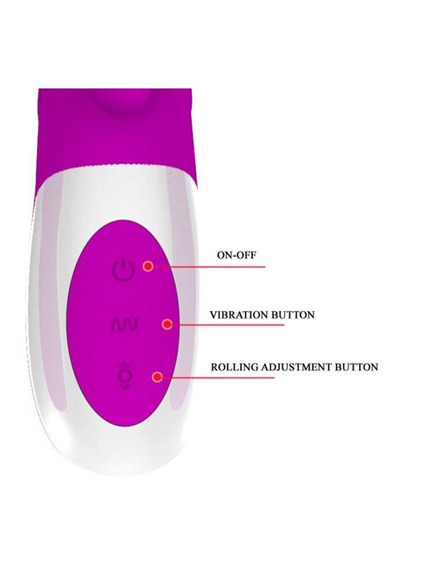 Перезаряжаемый вибратор Adrien с rolling-функцией и клиторальным отростком - 26,7 см.