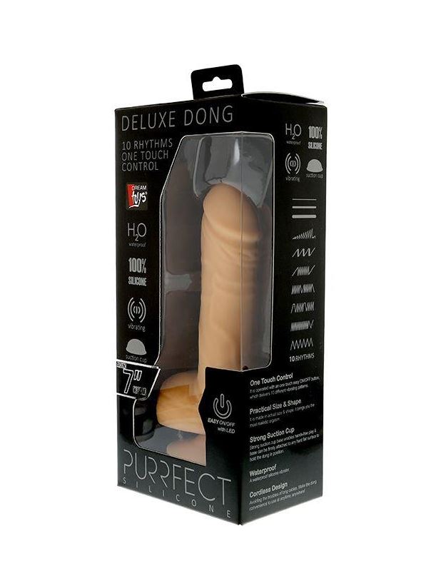 Вибратор-реалистик с кнопкой на стволе PURRFECT SILICONE DELUXE ONE TOUCH 7INCH - 18 см.