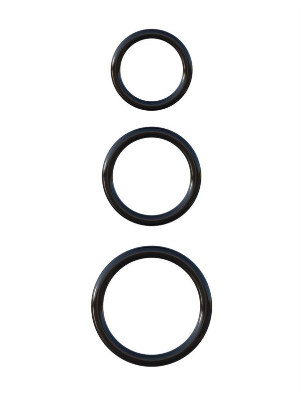 Набор из трех черных эрекционных колец Silicone 3-Ring Stamina Set