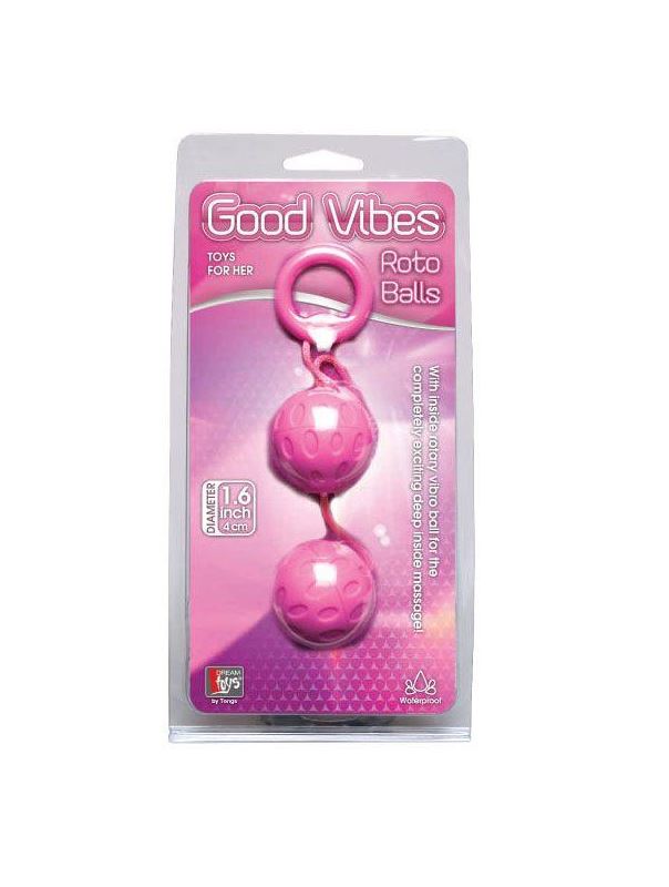 Розовые вагинальные шарики с рельефом GOOD VIBES ROTO BALLS