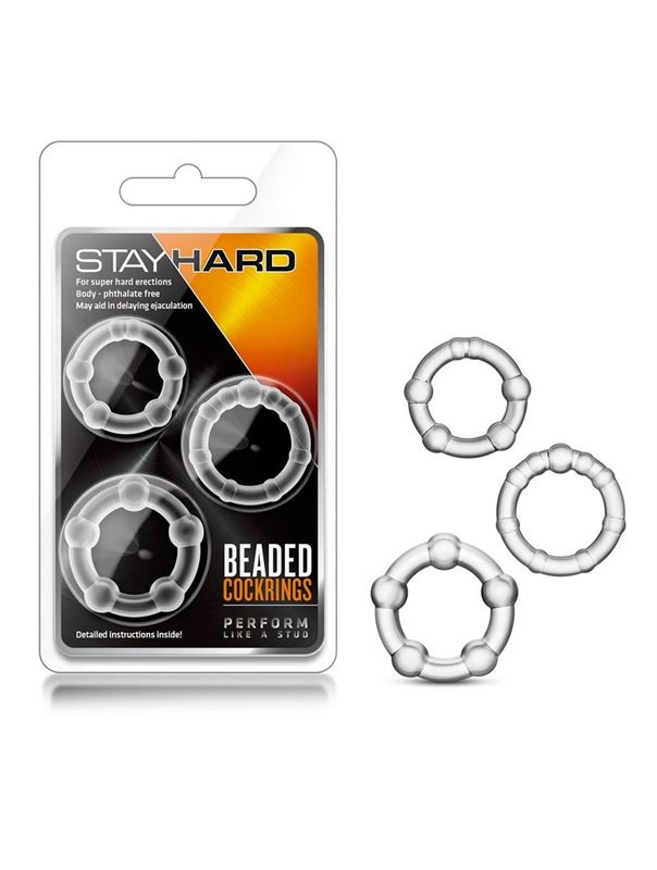 Набор из 3 прозрачных эрекционных колец Stay Hard Beaded Cockrings