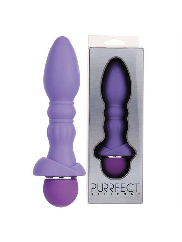 Фиолетовый анальный вибромассажер PURRFECT SILICONE ANAL VIBRATOR (13 см)