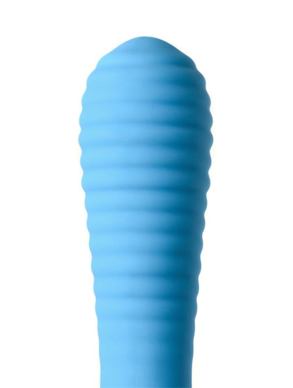 Голубой мини-вибратор MINI 2 с ребрами (11,8 см)