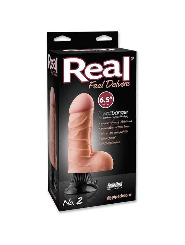 Вибратор телесного цвета с мошонкой Real Feel Deluxe №2 - 13,2 см.