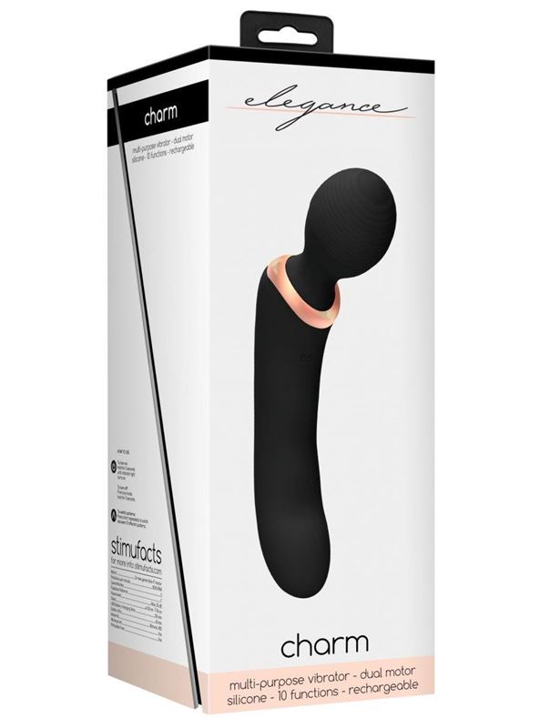 Черный двусторонний вибратор Charm (18 см)