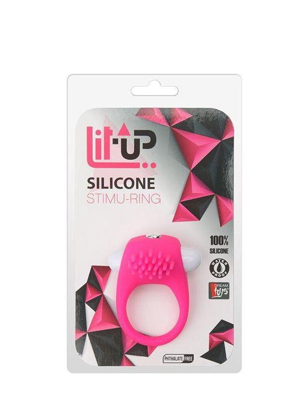 Розовое эрекционное кольцо с щеточкой LIT-UP SILICONE STIMU RING 5