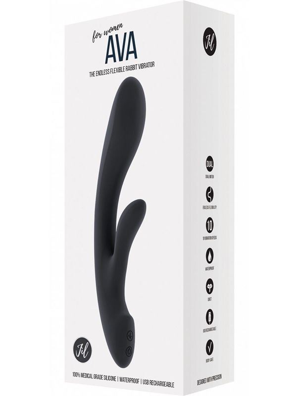 Чёрный вибратор Ava с клиторальным отростком (22 см)