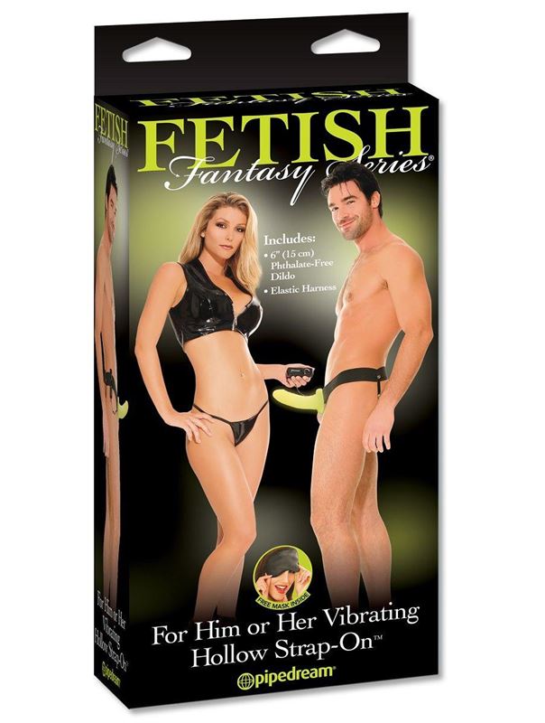 Флуоресцентный полый страпон унисекс с вибрацией For Him or Her Vibrating Hollow Strap-On (15 см)