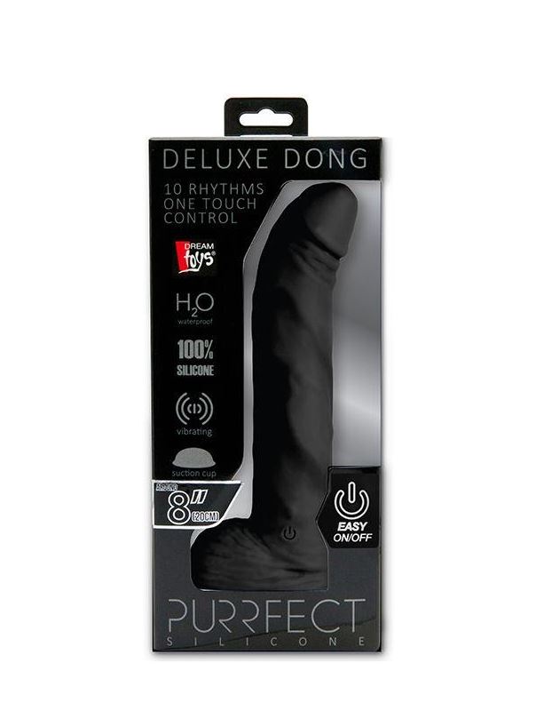 Чёрный вибратор-реалистик с присоской PURRFECT SILICONE DELUXE ONE TOUCH 8INCH (20 см)