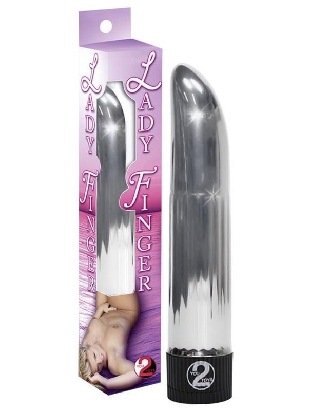 Серебристый вибратор Ladyfinger со скошенным кончиком - 13 см.