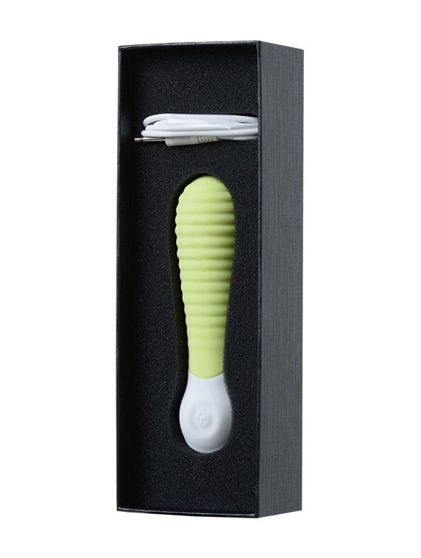 Лаймовый мини-вибратор MINI 2 с ребрами (11,8 см)