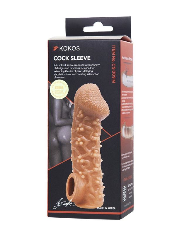 Телесная закрытая насадка с пучками шишечек Cock Sleeve 009 Size M (15,6 см)